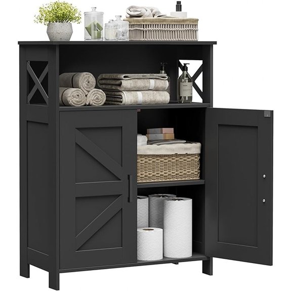 15 Best Bathroom Cabinets for 2026 1 black farmhouse bathroom cabinet with doors
