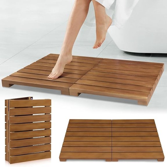 teak foldable bath mat