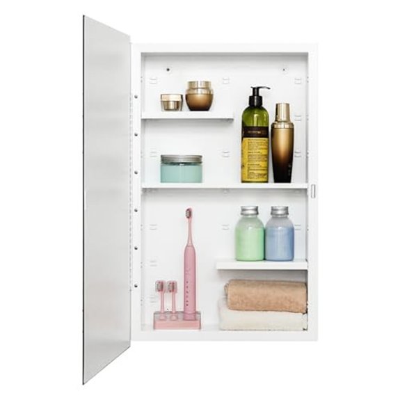 white medicine cabinet with beveled mirror